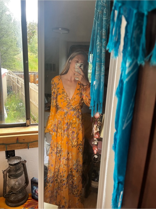 Windsor Dresses & Skirts - Windsor Mustard Yellow Floral Wrap Maxi Dress
